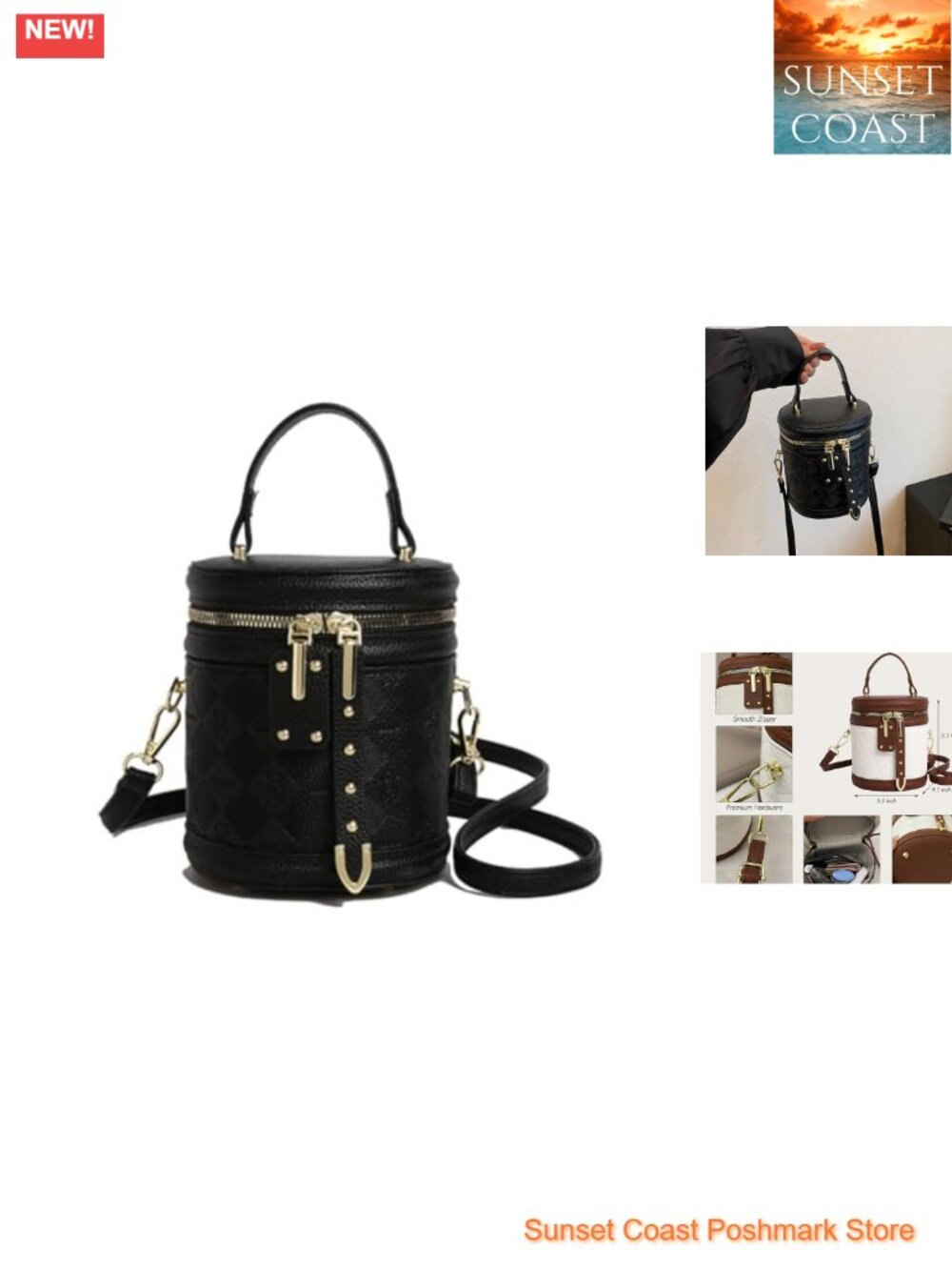 Mini Bucket Crossbody Bag Quilted Vegan Leather Small Shoulder Purse Gold